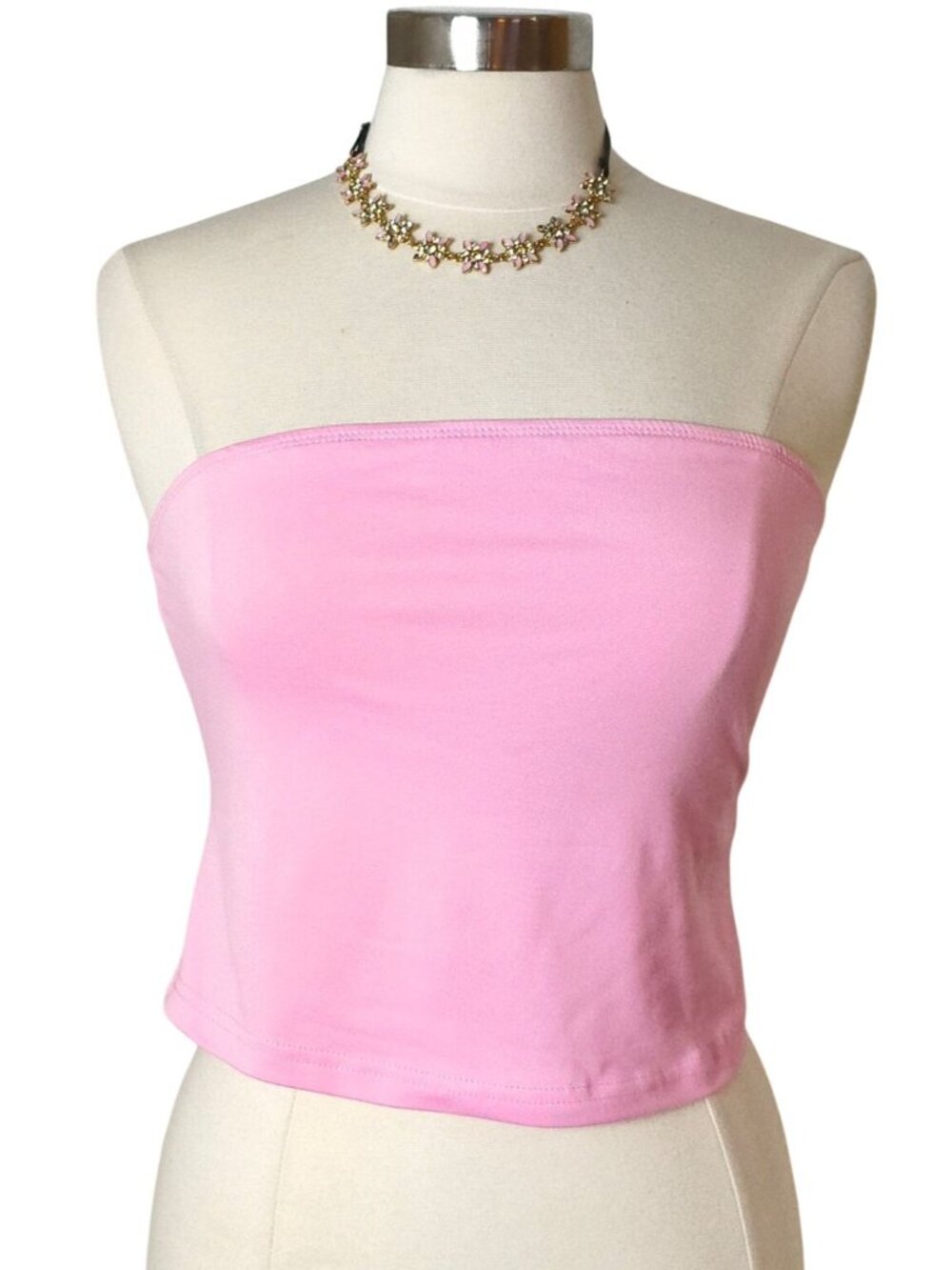 Womens L Pink Tube Top Strapless Crop Lightweight Stretchy Fabric Soft Girl Hip